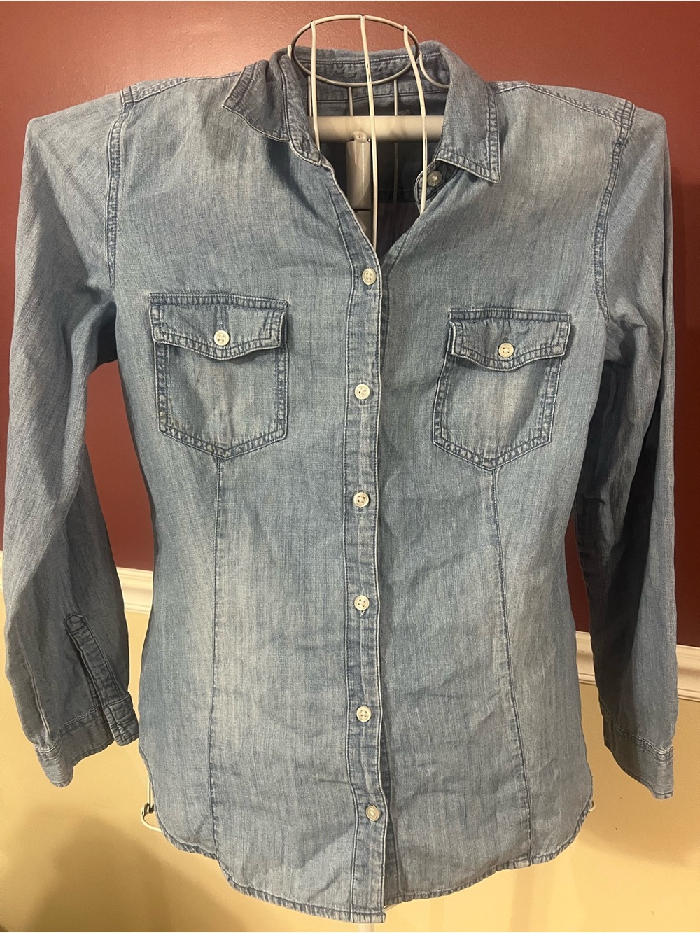 LOFT Light Blue Denim Button-Front Shirt